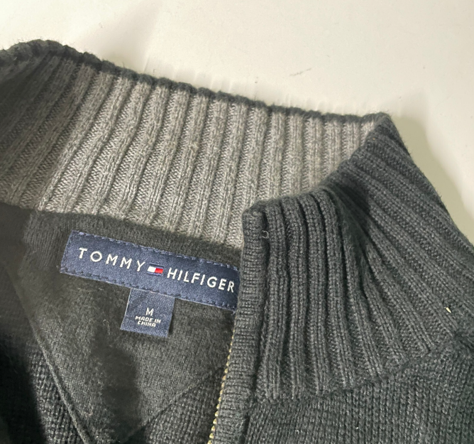 Vintage men Tommy Hilfiger navy full zip high neck jumper in M|L29 W20|SKU 6140