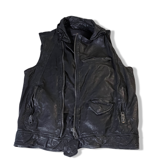 Zara man authentic leather brown biker sleeveless medium jacket | BROWN | 3607