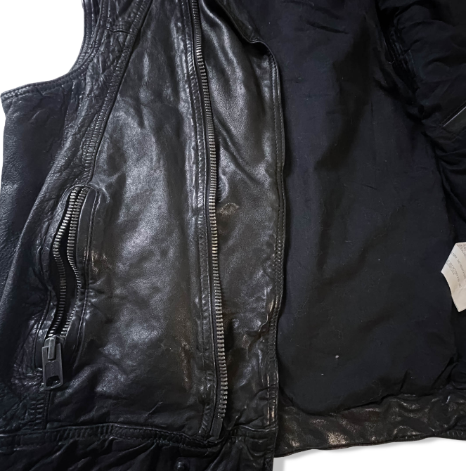 Zara man authentic leather brown biker sleeveless medium jacket | BROWN | 3607