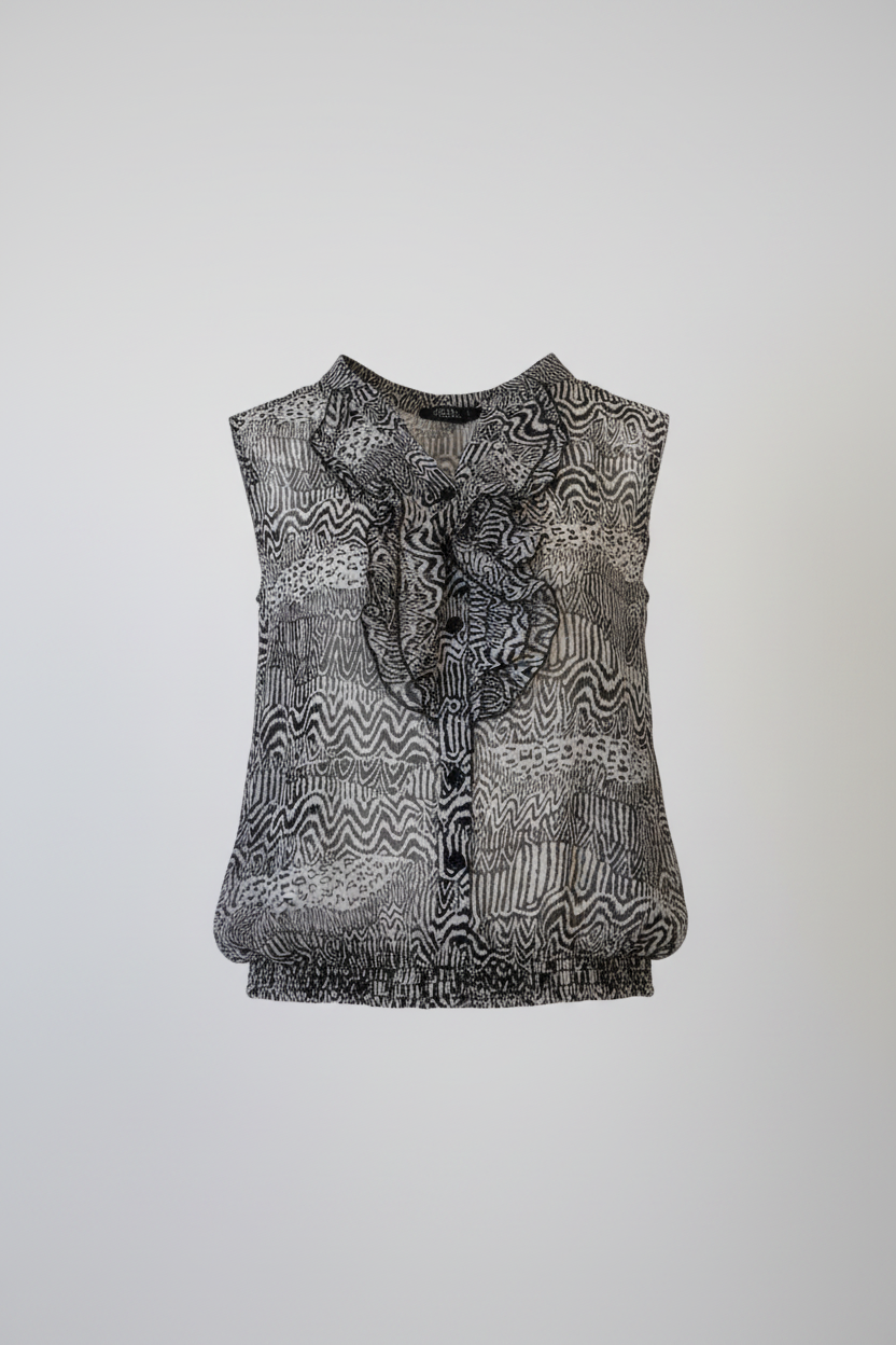 Women's y2k sleeveless black and white animal print top
