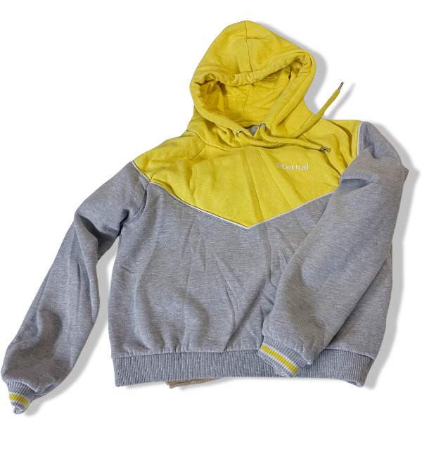 Women's FB sister grey & yellow color block small hoodie | SMALL | SKU 3616