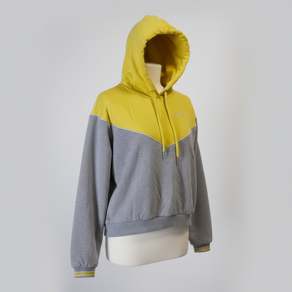 Women's FB sister grey & yellow color block small hoodie | SMALL | SKU 3616