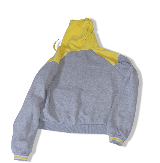 Women's FB sister grey & yellow color block small hoodie | SMALL | SKU 3616