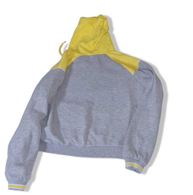 Women's FB sister grey & yellow color block small hoodie | SMALL | SKU 3616