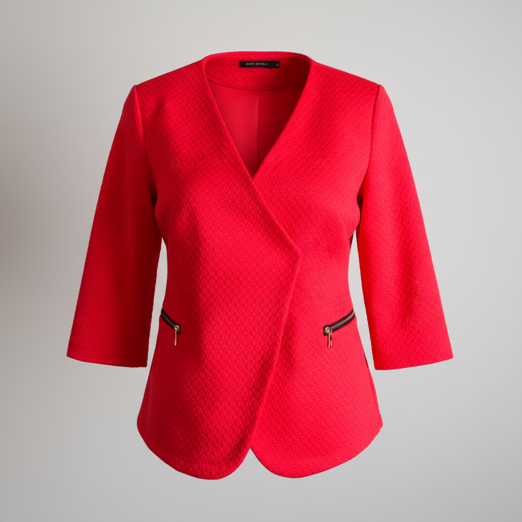 Vintage women red made in Italy polyester elastane Blazers with zippers pocket in XL|L27 W17| SKU 6377