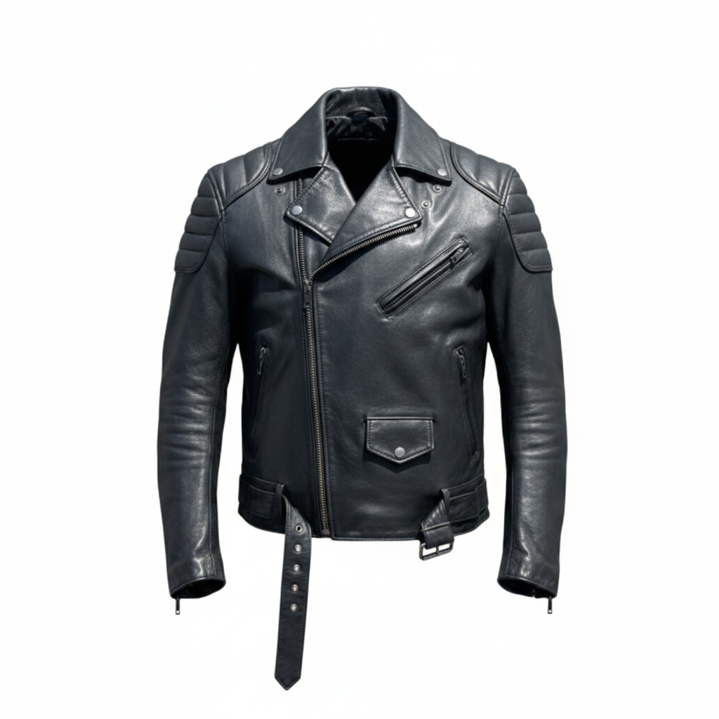 Vintage Black Biker Leather Jacket L 30 W 23 SKU 6252