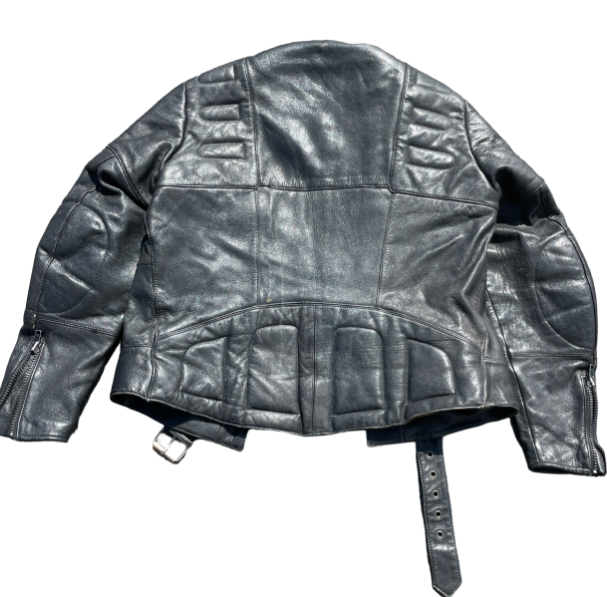 Vintage Black Biker Leather Jacket L 30 W 23 SKU 6252