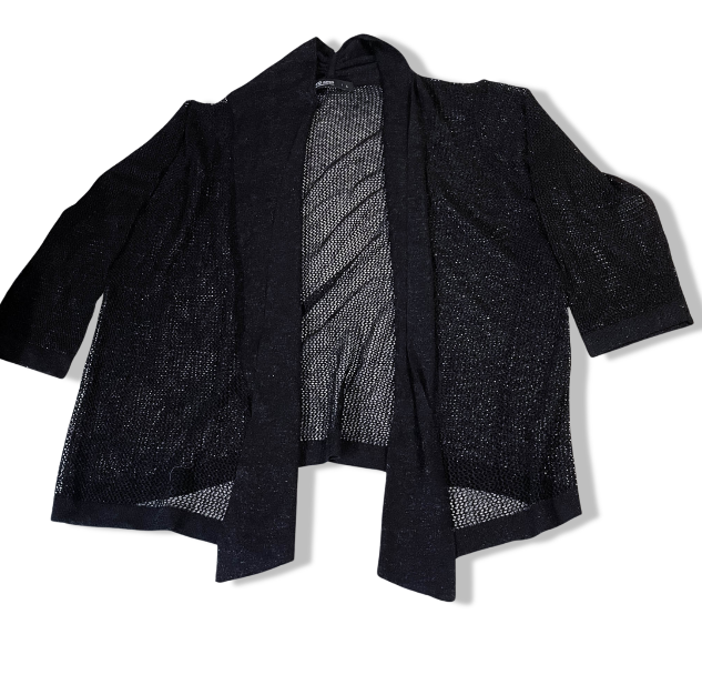 Womens Y2k David Jones Collection black waterfall open front large sweater |3586