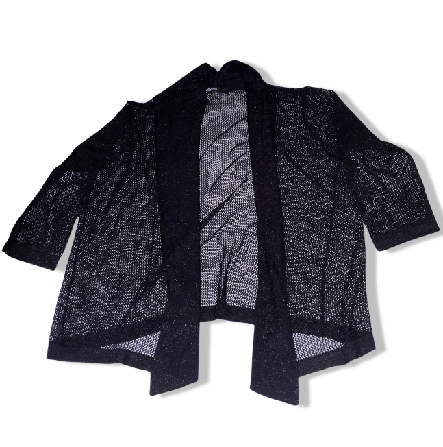 Womens Y2k David Jones Collection black waterfall open front large sweater |3586