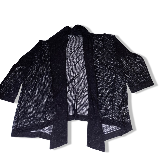 Womens Y2k David Jones Collection black waterfall open front large sweater |3586