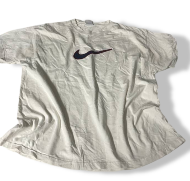 Vintage men's Nike Retro swoosh logo heavyweight t-shirt in off white in XL| L30W24|SKU 5428