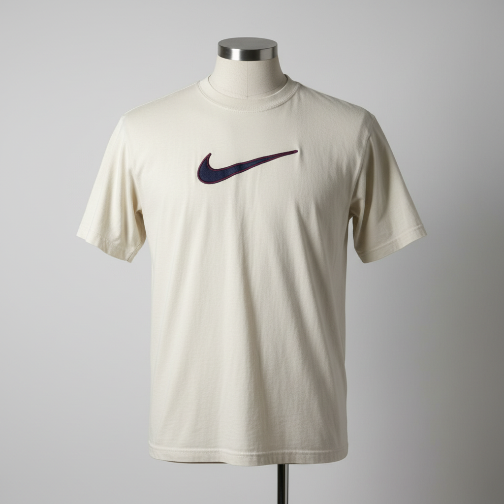Vintage men's Nike Retro swoosh logo heavyweight t-shirt in off white in XL| L30W24|SKU 5428