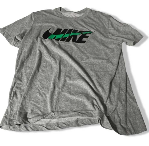 Vintage men's Nike Dri-FIT Futura Graphic grey short sleeve T-Shirt in L|L29W21|SKU 5466