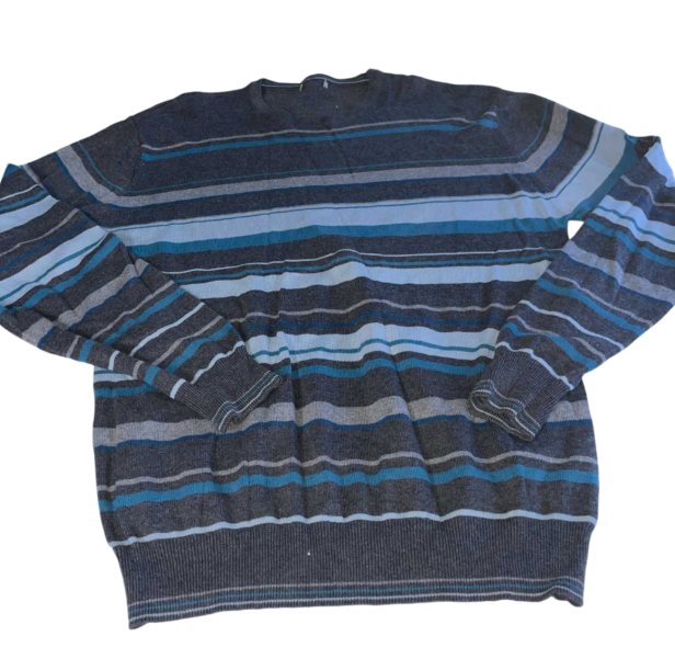 Vintage men grey multi stripe crew neck oversize sweatshirt in L|L27 W21|SKU 5548