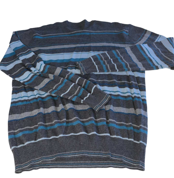Vintage men grey multi stripe crew neck oversize sweatshirt in L|L27 W21|SKU 5548
