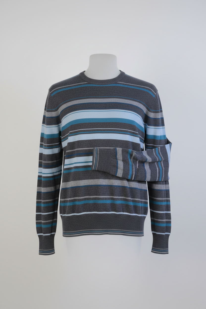 Vintage men grey multi stripe crew neck oversize sweatshirt in L|L27 W21|SKU 5548