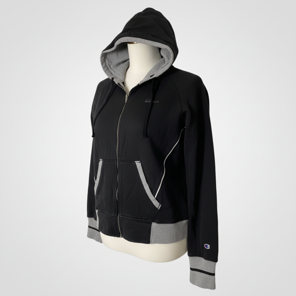 Vintage women champion heritage black full zip cropped hoodie in M|L24 W20|SKU 6390