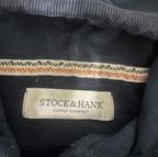 Vintage men Stock & Hank genuine denim print Navy drawstring hoodie in M|L26 W21|SKU 6518