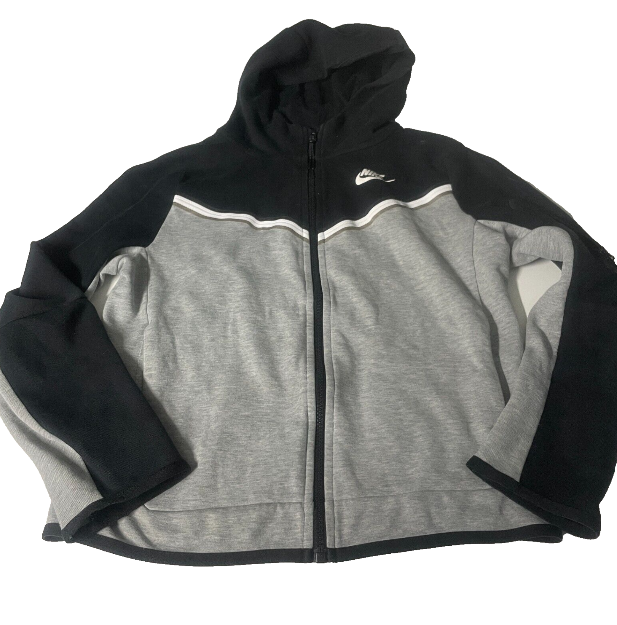 Vintage women Nike sport wear tech full zip grey & black colorblock hoodie in L|L22 W20|SKU 6519