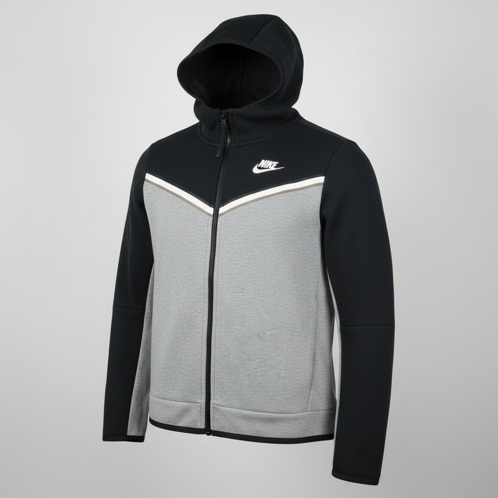 Vintage women Nike sport wear tech full zip grey & black colorblock hoodie in L|L22 W20|SKU 6519