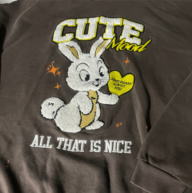 Vintage female Bershka Bunny graphics Brown Hoodie in S|L24 W23|SKU 6092