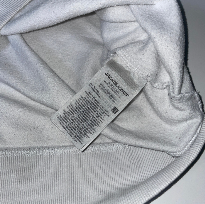 Vintage white jack and jones graphics male hoodies in M|L28 W21|SKU 6113