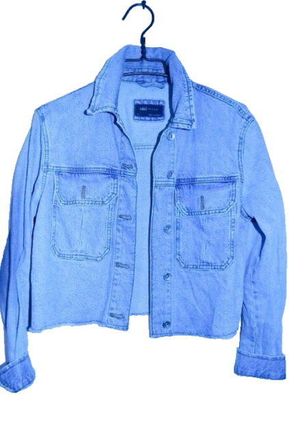 Vintage women M&S Co. cropped denim cutoff blue jacket size 12|L22W20|SKU 6726