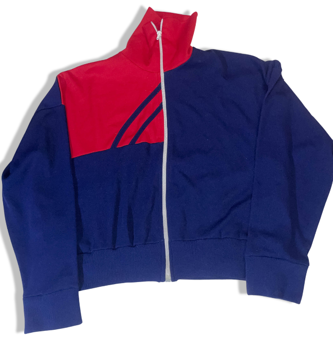 Vintage Women's Blue &red colour block full zip high neck track top | S/M | 3547