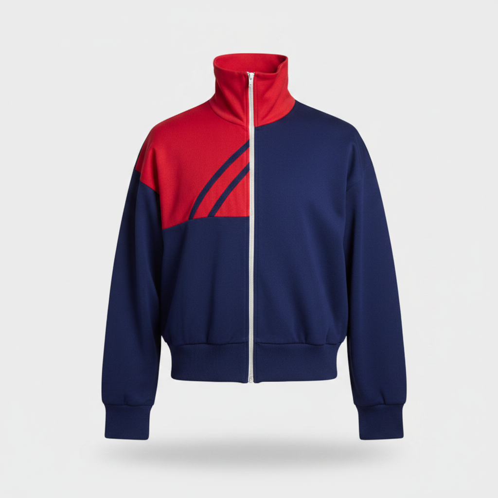 Vintage Women's Blue &red colour block full zip high neck track top | S/M | 3547