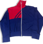 Vintage Women's Blue &red colour block full zip high neck track top | S/M | 3547