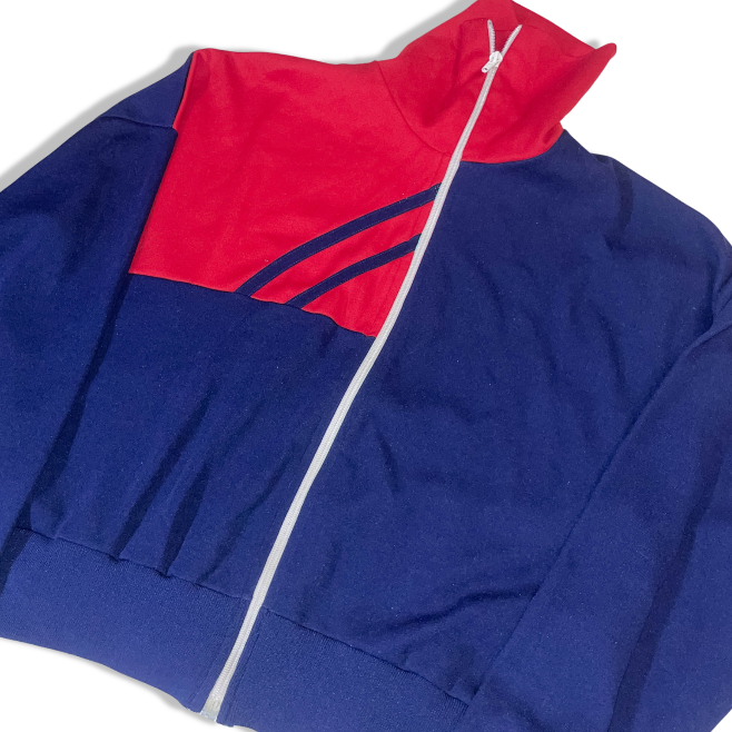 Vintage Women's Blue &red colour block full zip high neck track top | S/M | 3547