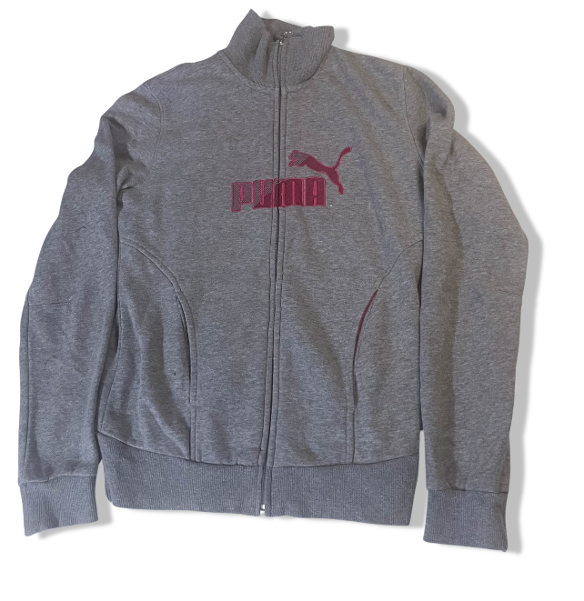 Vintage Puma Women's grey small full zip up high neck track top | S | SKU 3536