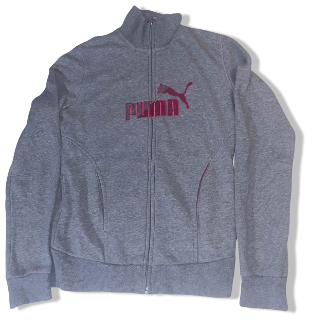 Vintage Puma Women's grey small full zip up high neck track top | S | SKU 3536