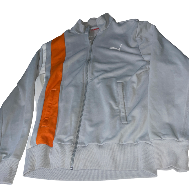 90s vintage men's puma full zip gray side tape small logo sweatshirt size s zipper jacket rare athletic wear L28 w 19 sku 6153