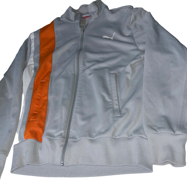 90s vintage men's puma full zip gray side tape small logo sweatshirt size s zipper jacket rare athletic wear L28 w 19 sku 6153