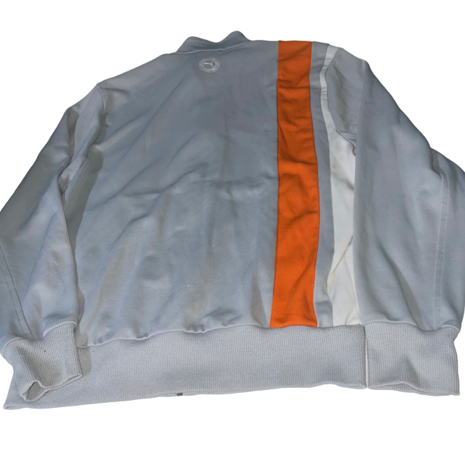 90s vintage men's puma full zip gray side tape small logo sweatshirt size s zipper jacket rare athletic wear L28 w 19 sku 6153
