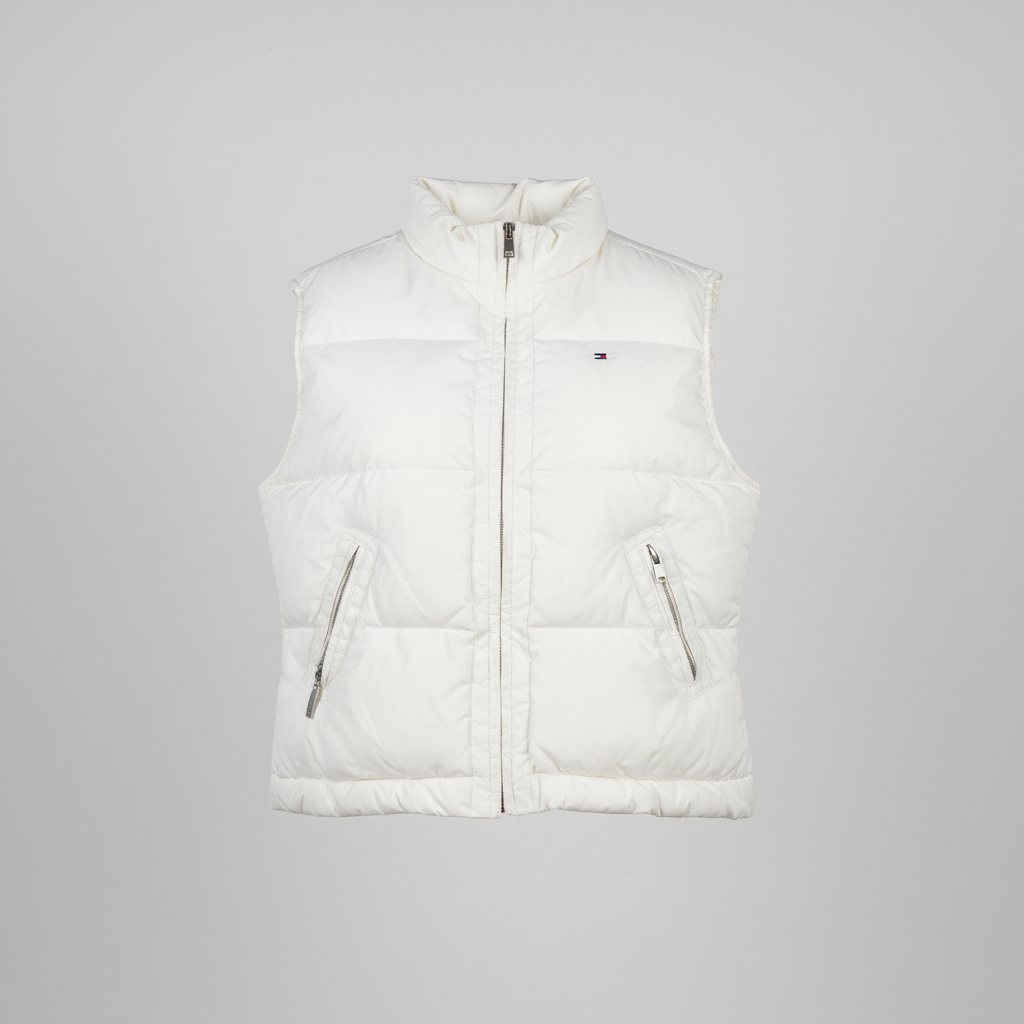 Vintage 90s Nylon Plain Whited padded Tommy Hilfiger Puffer Vest Gilet Jacket - XS/S|L24 W18|SKU 6131