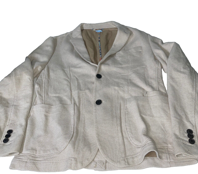 Vintage Zara Cream mens suits blazer 3 button linen blazer in L|L28 W20|SKU 6135