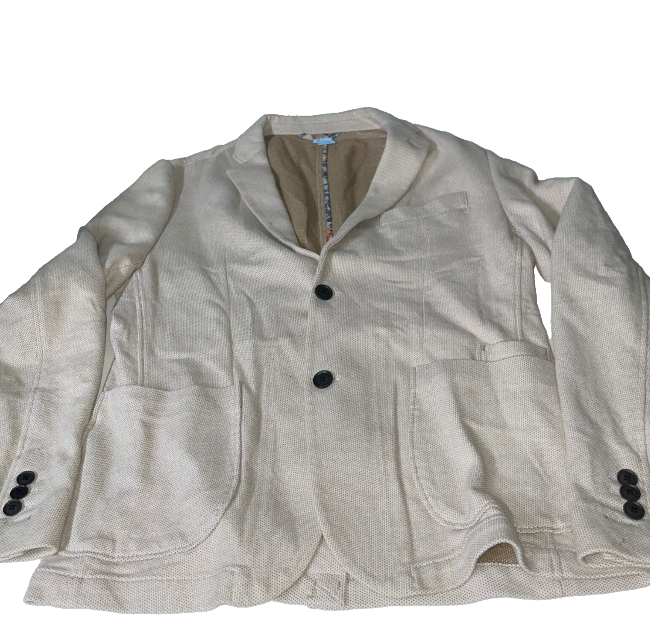 Vintage Zara Cream mens suits blazer 3 button linen blazer in L|L28 W20|SKU 6135
