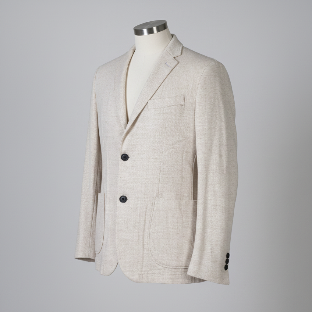 Vintage Zara Cream mens suits blazer 3 button linen blazer in L|L28 W20|SKU 6135