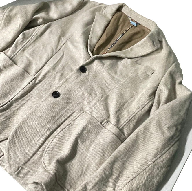 Vintage Zara Cream mens suits blazer 3 button linen blazer in L|L28 W20|SKU 6135