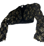 Vintage 80s Fully Sequined Black Gold Sequin Jacket Cropped Jacket S/M L 14 W 14 SKU 6157.