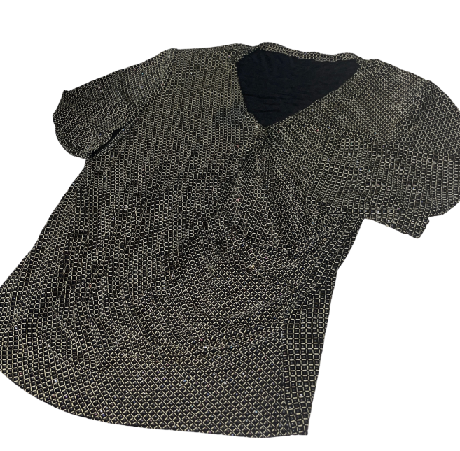 VINATGE Black and Gold Tunic Tops & Shirts for Women  SEQUINS GLITTERY BLOUSE IN SIZE XL SKU 6170