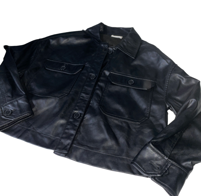 Vintage Cropped faux leather jacket for women M/L L 25 W 19 SKU 6173