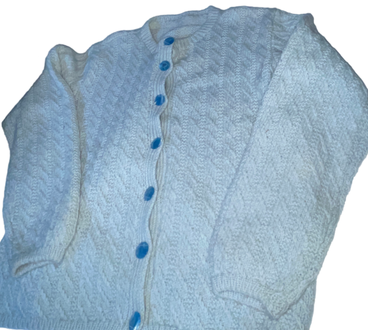 VINTAGE Crochet Effect Summer Cardigan WOMENS THICK JUMPER BLUE  in size M/L  SKU 6174