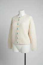 VINTAGE Crochet Effect Summer Cardigan WOMENS THICK JUMPER BLUE  in size M/L  SKU 6174