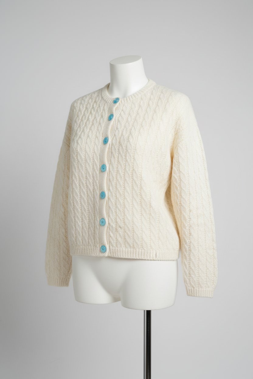 VINTAGE Crochet Effect Summer Cardigan WOMENS THICK JUMPER BLUE  in size M/L  SKU 6174