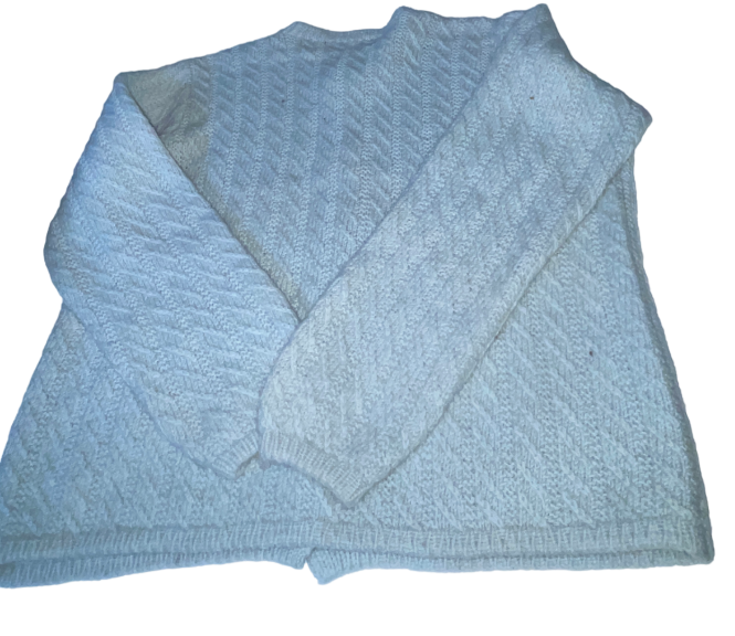 VINTAGE Crochet Effect Summer Cardigan WOMENS THICK JUMPER BLUE  in size M/L  SKU 6174