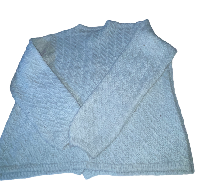 VINTAGE Crochet Effect Summer Cardigan WOMENS THICK JUMPER BLUE  in size M/L  SKU 6174