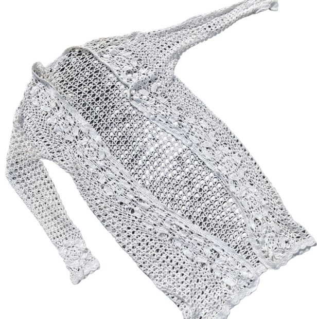 Vintage white fishnet festival hippie one size jacket L40 W20 SKU 6246